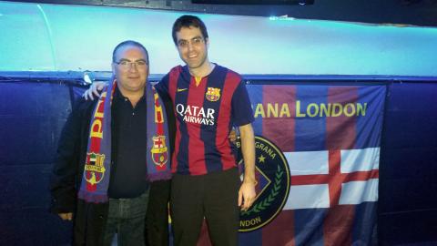 Mariano Andres, vice-president of Dubai FCB penya, and Eduard Manas, president of Penya Blaugrana London