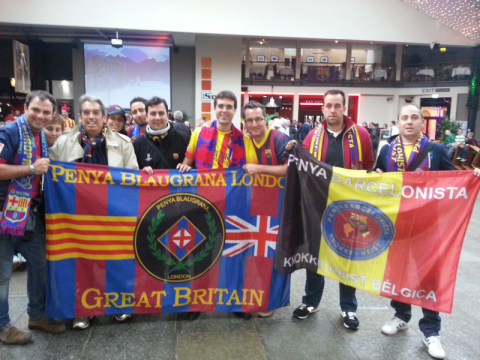 Penya Blaugrana London with friends from Penya Barcelonista Knokke-Heist Belgica